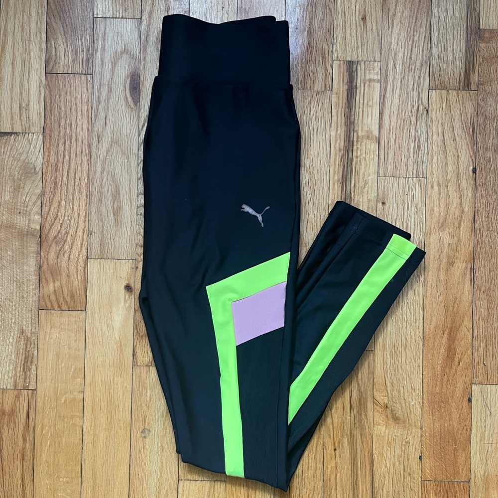 Puma Chase neon and black leggings XS - Picture 2 of 7